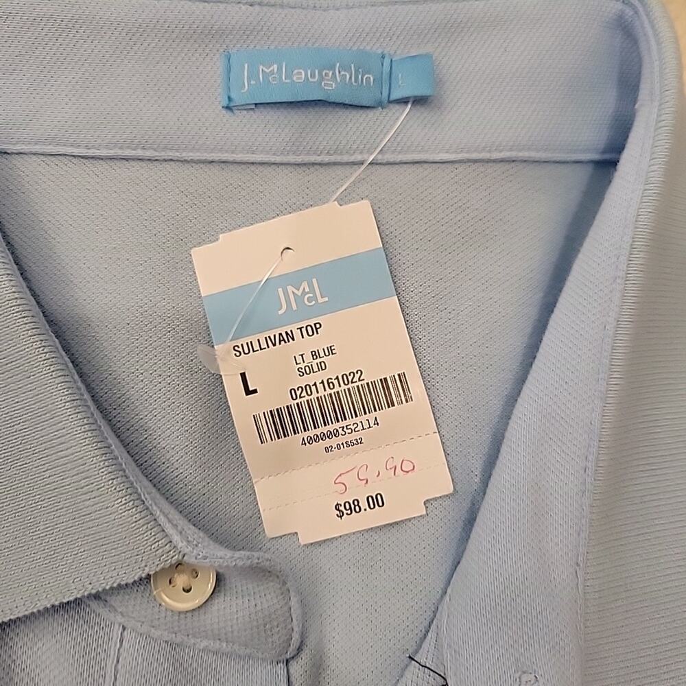 J McLaughlin Polo Mens Large Sullivan Blue Shirt Stretch Short Sleeve Casual - Picture 6 of 9